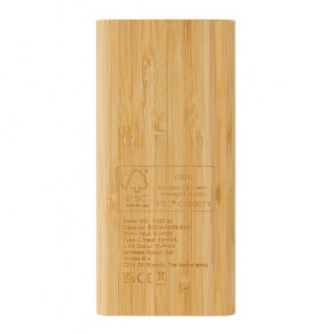 Logo trade promotional gifts picture of: Bamboo 8.000 mAh 5W wireless powerbank