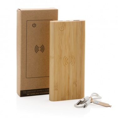 Logo trade promotional products image of: Bamboo 8.000 mAh 5W wireless powerbank