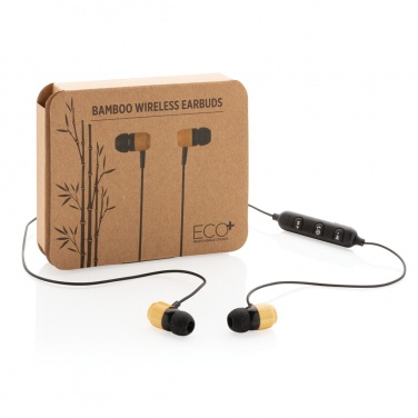 Logo trade promotional merchandise image of: Bamboo wireless earbuds