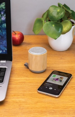 Logotrade promotional gift picture of: Bamboo and fabric 3W wireless speaker