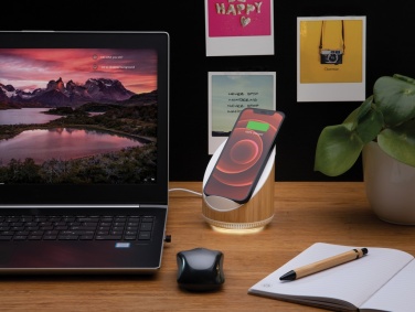 Logo trade promotional giveaways picture of: Ovate bamboo 5W speaker with 15W wireless charger