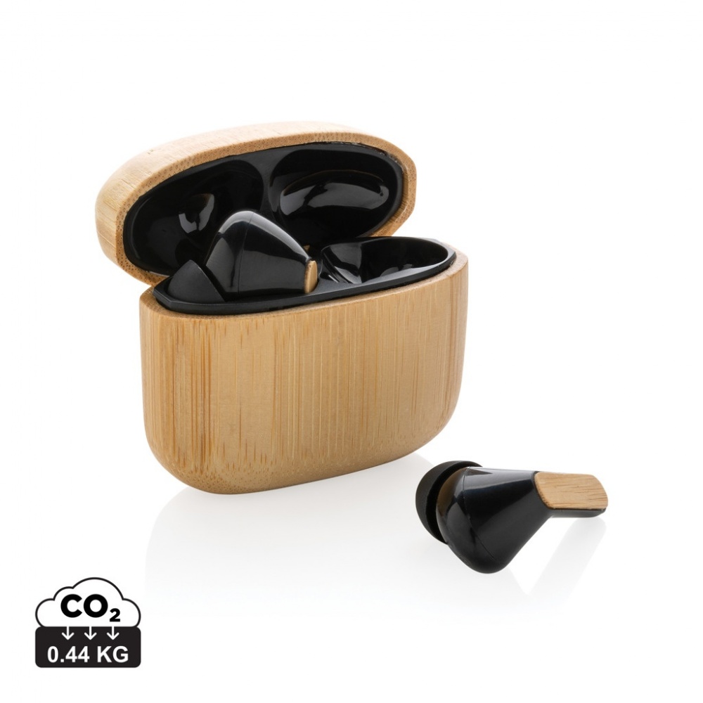 Logo trade promotional items picture of: Bamboo TWS earbuds with RCS recycled plastic