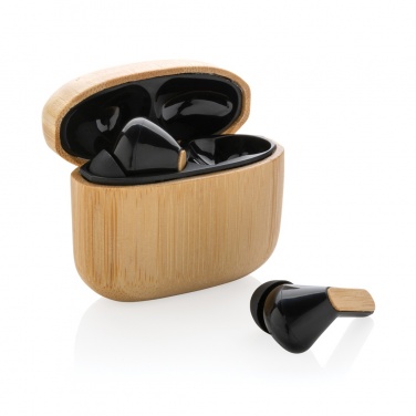 Logo trade promotional merchandise picture of: Bamboo TWS earbuds with RCS recycled plastic