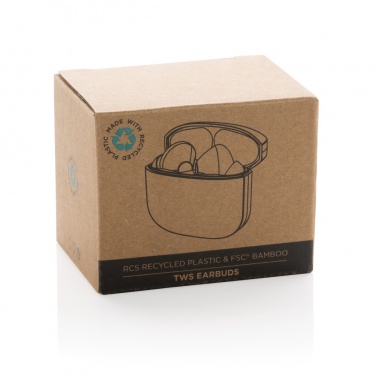 Logotrade promotional product image of: Bamboo TWS earbuds with RCS recycled plastic