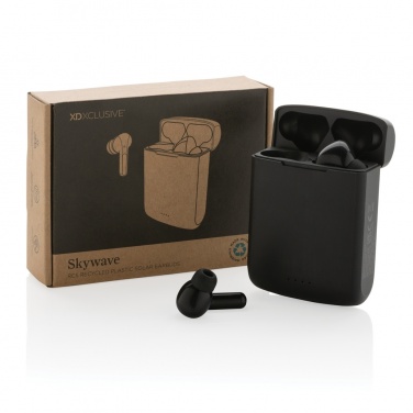 Logo trade promotional merchandise photo of: Skywave RCS recycled plastic solar earbuds