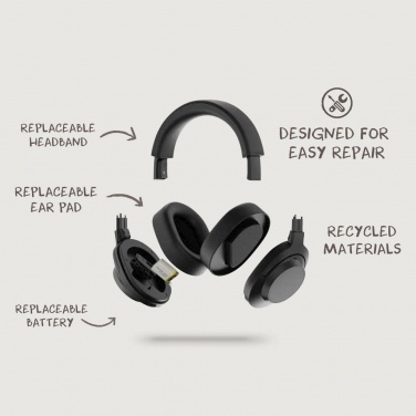 Logo trade advertising product photo of: Irvine RCS recycled and repairable ANC wireless headphone