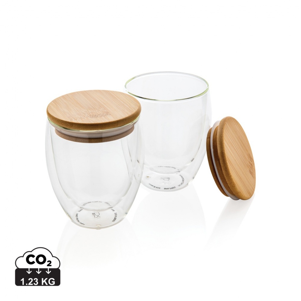 Logo trade corporate gifts picture of: Double wall borosilicate glass with bamboo lid 250ml 2pc set
