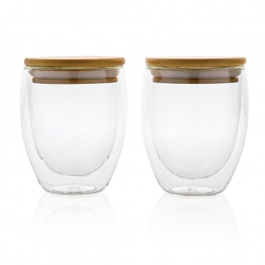 Logo trade promotional merchandise picture of: Double wall borosilicate glass with bamboo lid 250ml 2pc set