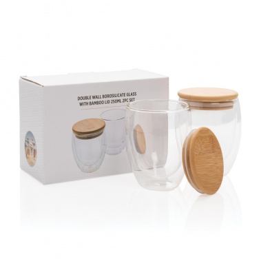 Logo trade promotional gift photo of: Double wall borosilicate glass with bamboo lid 250ml 2pc set