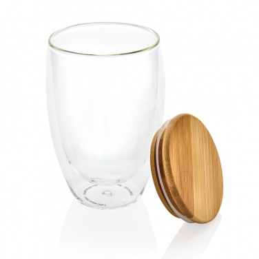 Logo trade advertising products picture of: Double wall borosilicate glass with bamboo lid 350ml