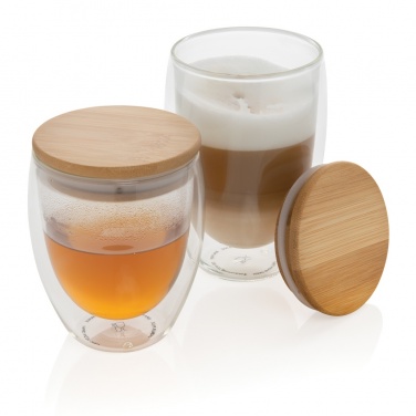 Logo trade advertising product photo of: Double wall borosilicate glass with bamboo lid 350ml
