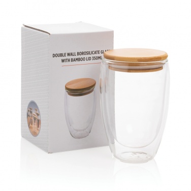 Logo trade promotional giveaways picture of: Double wall borosilicate glass with bamboo lid 350ml