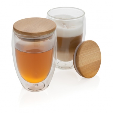 Logo trade promotional gift photo of: Double wall borosilicate glass with bamboo lid 350ml 2pc set