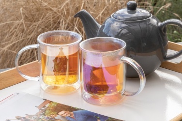 Logo trade promotional giveaway photo of: Deluxe double wall electroplated glass mug