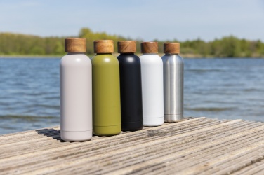 Logo trade promotional giveaway photo of: Wood RCS certified recycled stainless steel vacuum bottle