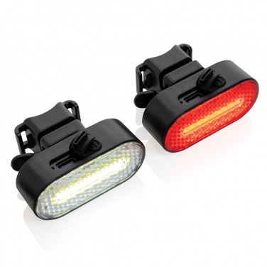Logo trade promotional item photo of: Lumino RCS recycled plastic USB re-chargeable bike light set