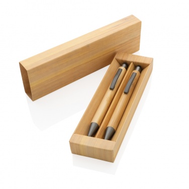 Logo trade promotional item photo of: Bamboo modern pen set in box