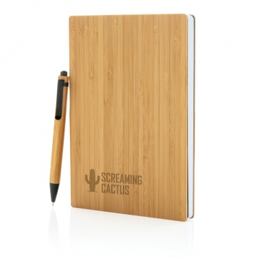 Logo trade promotional merchandise image of: A5 Bamboo notebook & pen set