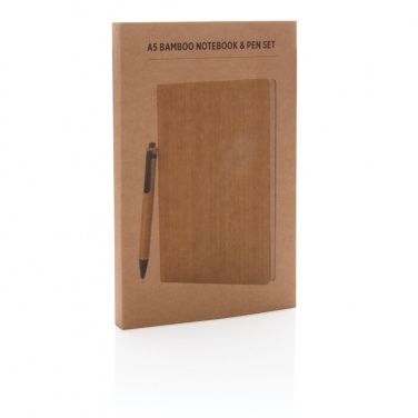 Logo trade promotional gifts image of: A5 Bamboo notebook & pen set