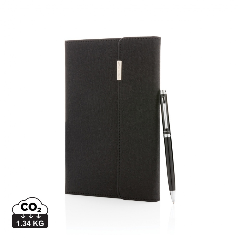 Logo trade promotional merchandise photo of: Swiss Peak deluxe A5 notebook and pen set
