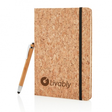 Logo trade corporate gifts image of: A5 notebook with bamboo pen including stylus