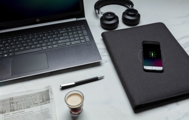 Logo trade advertising products image of: Air 5W wireless charging portfolio A4 w/ 5000 mAh powerbank