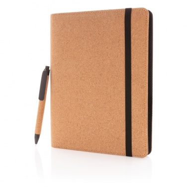 Logo trade promotional gifts picture of: Deluxe cork portfolio A5 with pen