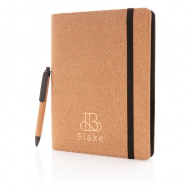 Logo trade promotional gifts picture of: Deluxe cork portfolio A5 with pen