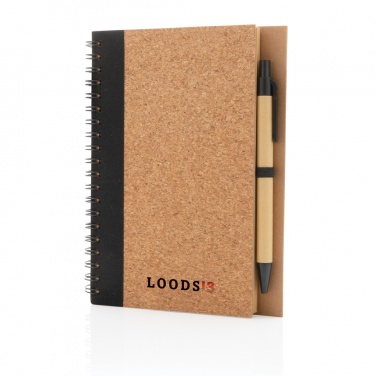 Logo trade business gifts image of: Cork spiral notebook with pen