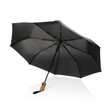 Logo trade promotional giveaway photo of: Kaycey 21" AWARE™ RPET Acacia wood mini auto open umbrella