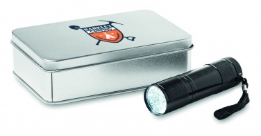 Logo trade promotional merchandise image of: LED torch in tin box