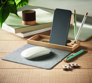 Logo trade promotional giveaway photo of: Wireless charger in bamboo 15W