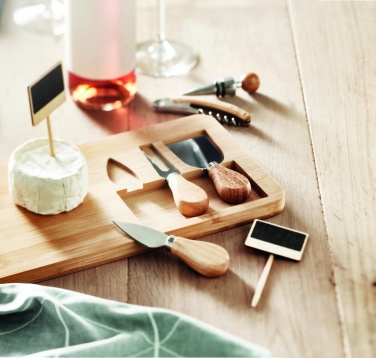 Logo trade promotional merchandise picture of: Bamboo Cheese board set Leipzig