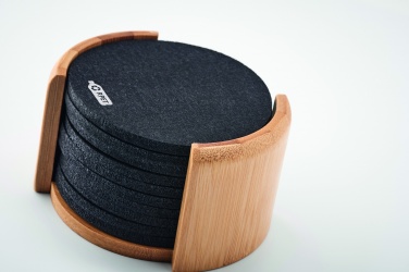 Logo trade promotional merchandise photo of: RPET coasters in bamboo holder