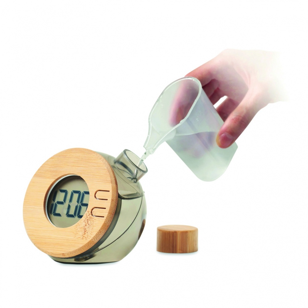 Logo trade advertising product photo of: Water powered bamboo LCD clock