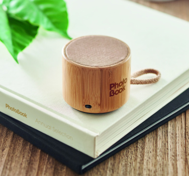 Logo trade promotional giveaways image of: Round bamboo wireless speaker
