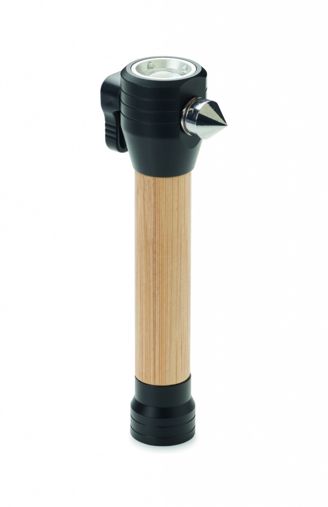 Logo trade promotional items picture of: 3-in-1 bamboo flashlight with an emergency hammer and seatbelt cutter
