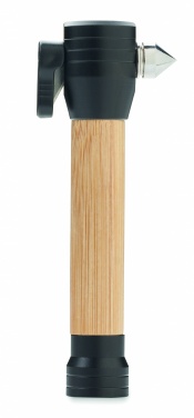 Logo trade promotional gifts picture of: 3-in-1 bamboo flashlight with an emergency hammer and seatbelt cutter