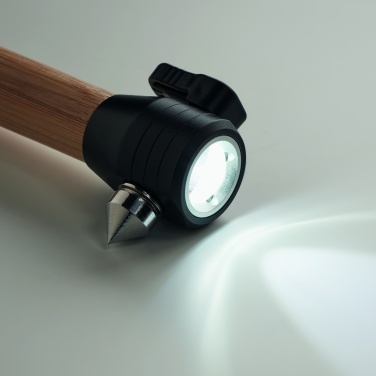 Logo trade advertising products image of: 3-in-1 bamboo flashlight with an emergency hammer and seatbelt cutter