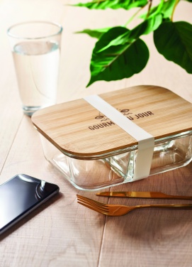 Logo trade promotional giveaways image of: Glass lunch box with bamboo lid