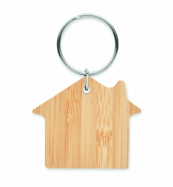 Logo trade corporate gifts image of: House shaped bamboo key ring Järvenpää