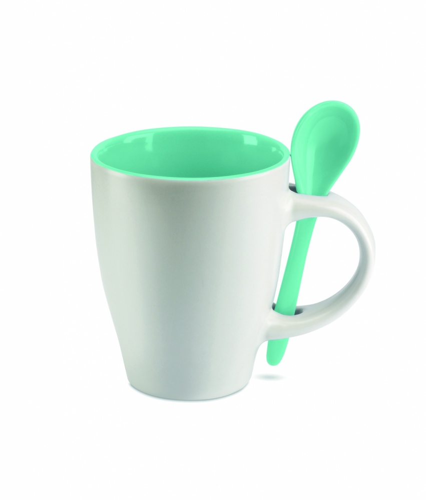 Logo trade promotional item photo of: Bicolour mug with spoon 250 ml