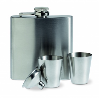 Logo trade business gift photo of: Slim hip flask w 2 cups set