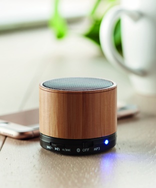 Logotrade promotional merchandise picture of: Round Bamboo wireless speaker