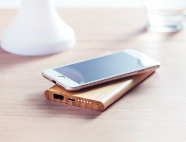 Logotrade advertising product picture of: Wireless power bank in bamboo 6000mAh ARENA