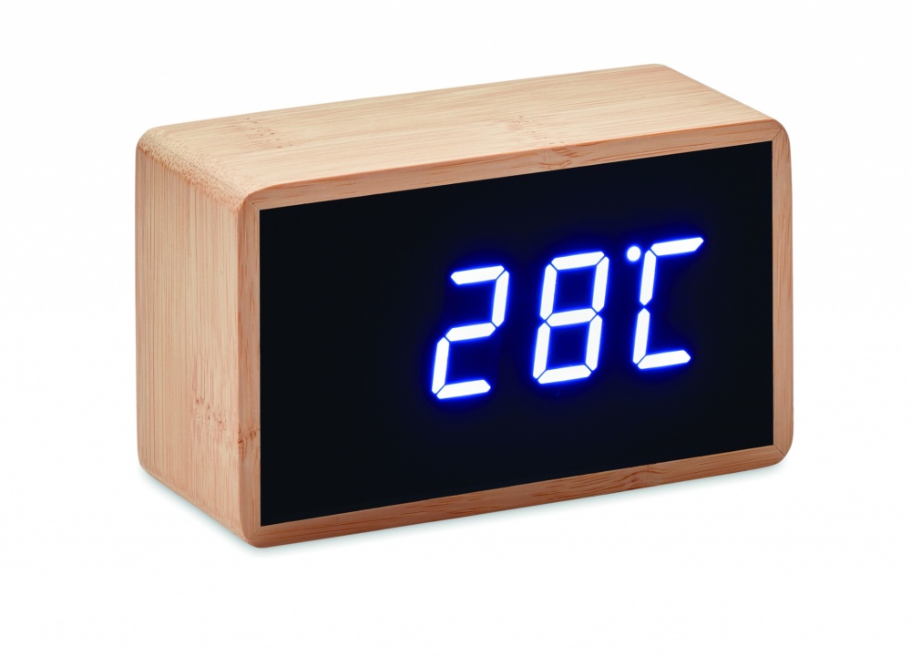 Logo trade promotional gifts image of: LED alarm clock bamboo casing Düsseldorf