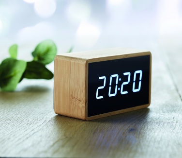Logotrade corporate gift picture of: LED alarm clock bamboo casing Düsseldorf