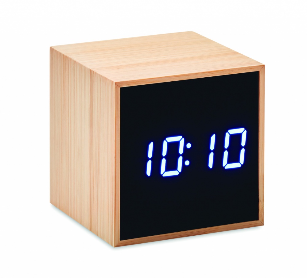 Logotrade promotional item image of: LED alarm clock bamboo casing Dortmund
