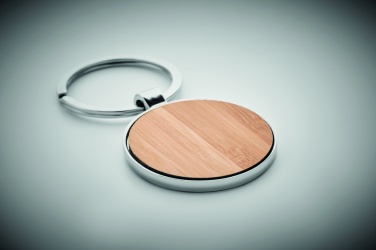 Logo trade business gifts image of: Round key ring metal bamboo Dobele