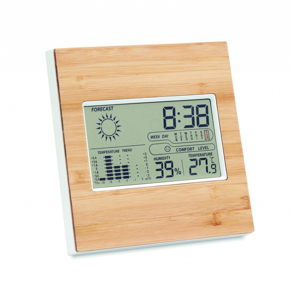 Logo trade promotional product photo of: Weather station bamboo front TURKU